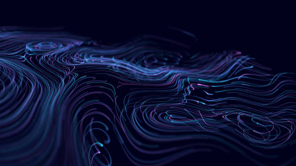 istock Abstract wave with moving dots and lines. Flow of particles. Cyber technology illustration. 3d rendering 1357117328