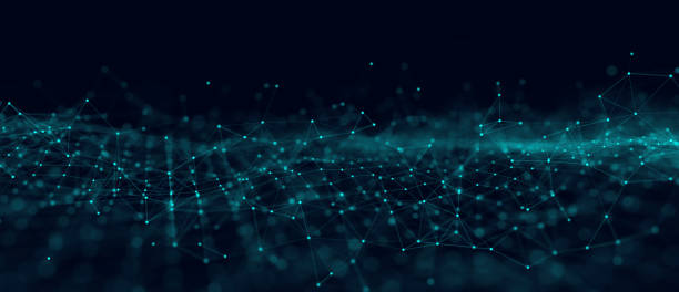 istock Abstract wave with moving dots and lines. Flow of particles. Cyber technology illustration. 3d rendering 1357117374