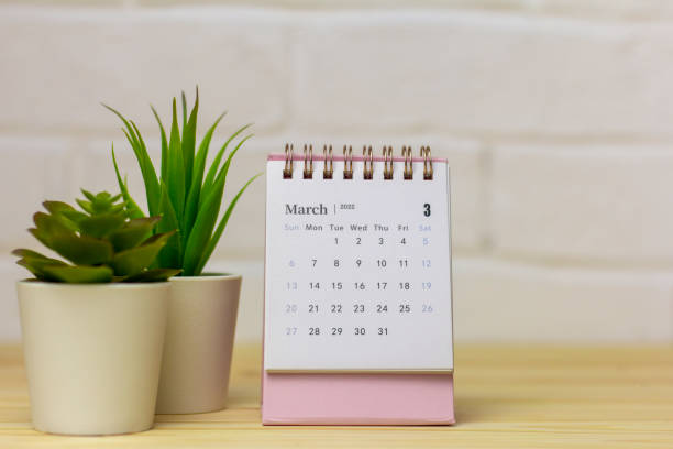 istock Calendar for March 2022 on a light background. 1357120623