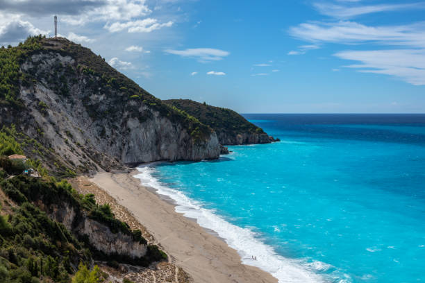 istock Mylos beach with azure sea, Lefkada island, Greece 1357121578