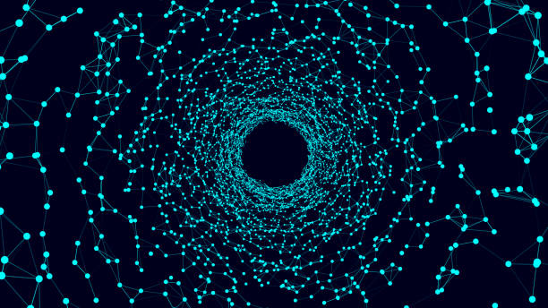 istock Cyber tunnel consisting of moving glowing points. Futuristic infinite space background. Concept of data transfer in cyberspace. Hi-tech illustration. Vector illustration. 1357123479