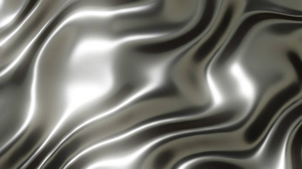 istock Silver chrome metal texture with waves, liquid metallic 1357124115