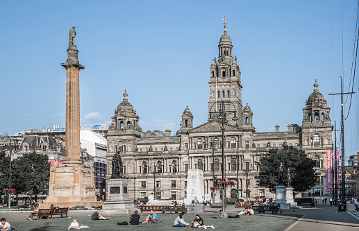 Glazgow, Scotland - 25 August, 2021: Glasgow City Chambers, the headquarters of Glasgow City Council. build in 1888