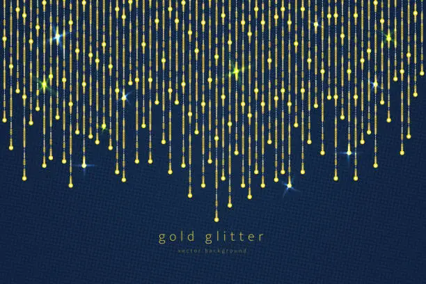 Vector illustration of Curtain of golden particles on a blue background