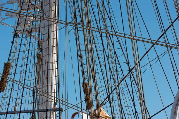 Lindesnes, Norway - August 08 2021: Rig details of sail training vessel Statsraad Lehmkuhl.