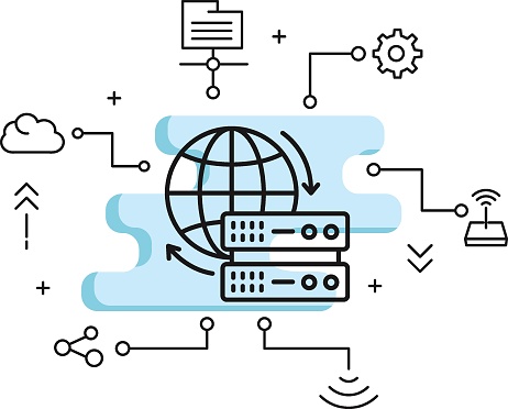 CDN Proxy Server concept, Content Delivery Network Vector Icon Design, Cloud computing and Web hosting services Symbol, Server Global Location Concept, Data Center Location stock illustration