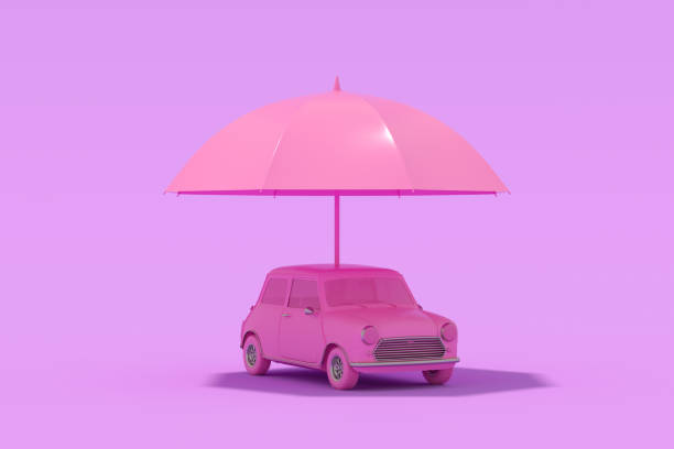 istock Car insurance protection with umbrella 1357133003