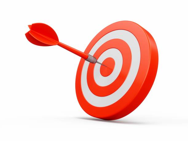 istock 3D Rendering Red Dart aim to Dartboard target Isolated on white Background 1357137431