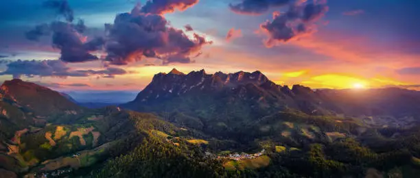 Photo of Aerial view Doi Luang Chiang Dao mountains at sunset, Chiang mai, Thailand.