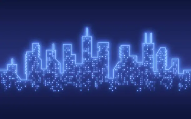 Vector illustration of Glowing Urban Cityscape Skyline