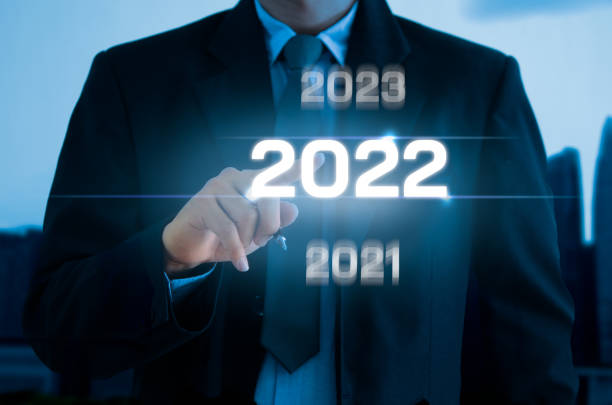 istock hand touching screen digital virtual futuristic interface 2022 New year 1357139650