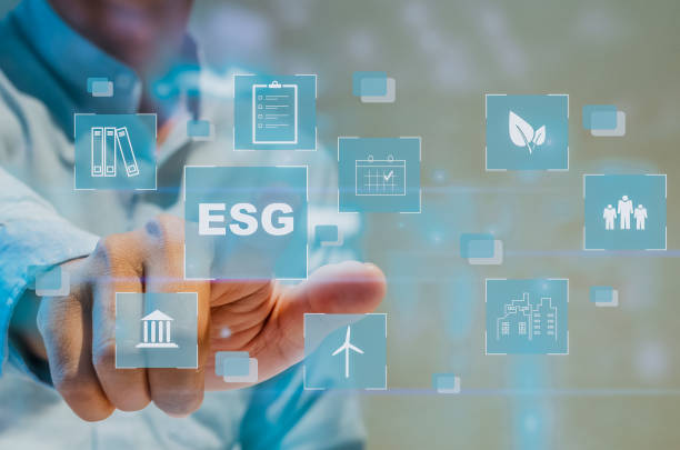 istock Man hand touching ESG word with icon business virtual interface screen concept.ESG Environment social governance investment business 1357139661