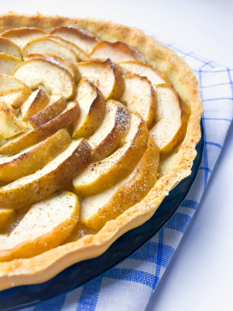 istock French apple Tart pie served on kitchen towel, on white background. 1357140466