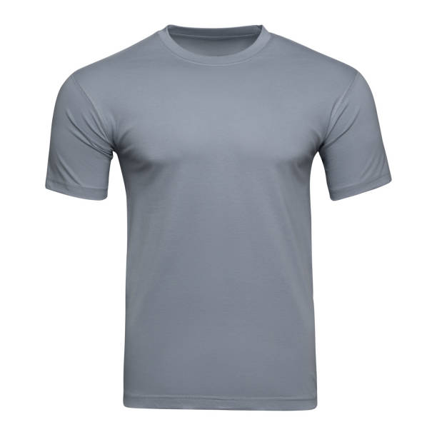 istock Muscular grey T-shirt mockup as design template. Tee Shirt blank isolated on white. Front view 1357140566