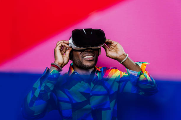 istock Artistic portrait with gel lights 1357145508