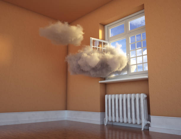 istock Cloud inside a room gets out through window. Creative mind and escape concept.  This is a 3d render illustration 1357145619