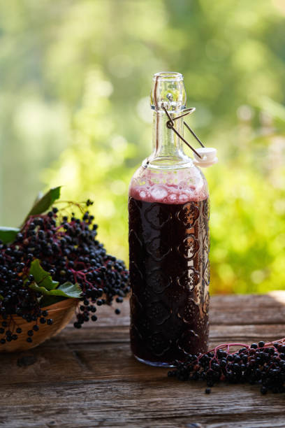istock A bottle of black elder syrup with fresh elderberries 1357150640