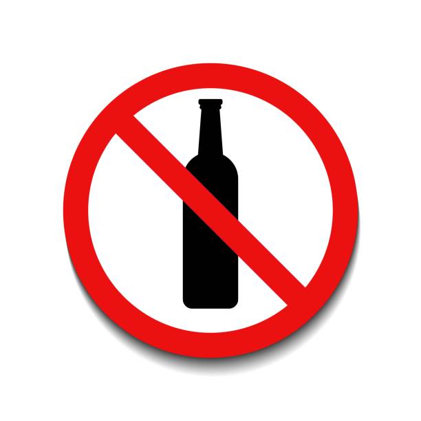 istock No alcohol signwith red round crossed on white background. Not allowed alcohol symbol. Vector illustration in trendy round flat style. EPS 10 1357156433