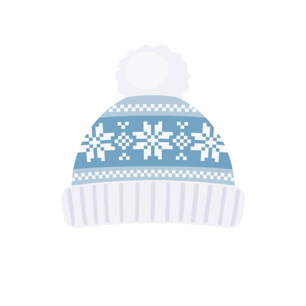 dzianinowa czapka zimowa z pomponową płaską konstrukcją - knit hat stock illustrations