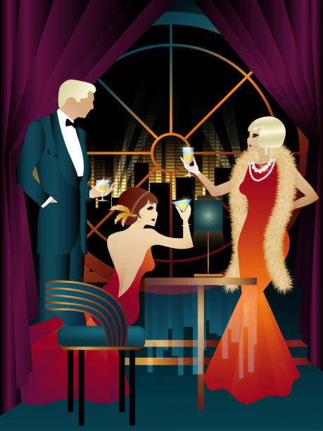 Cocktails Retro party. They say Toast. Art Deco. Noir Retro party with cocktails. They say Toast. Art Deco. Noir 1930s style men image created 1920s old fashioned stock illustrations