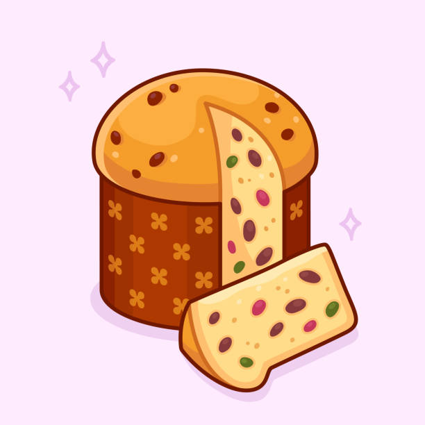 illustrazioni stock, clip art, cartoni animati e icone di tendenza di panettone italiano di pane dolce natalizio - pandoro