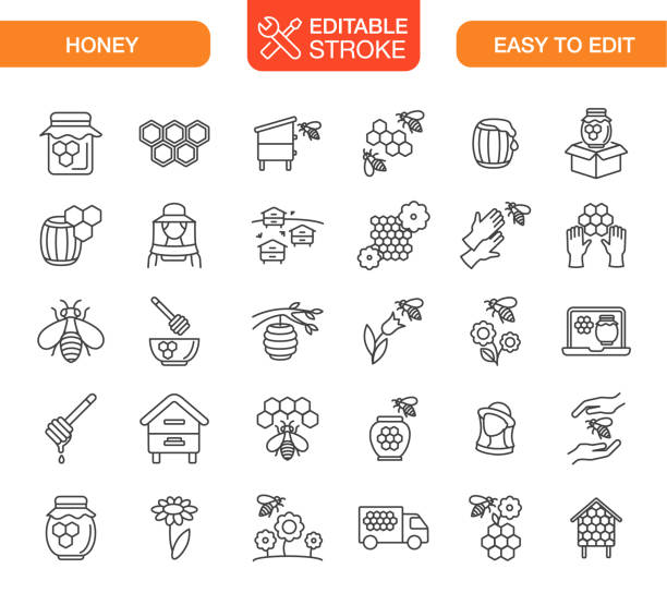 Honey Icons Set Honey icons set. Vector illustration. Editable stroke. arrowwood stock illustrations