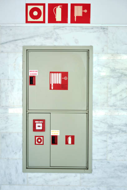 istock Fire protection signage in public building, includes means of extinction and evacuation 1357164013