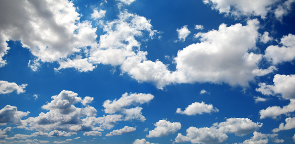 Cloudscape image of empty blue sky with clouds