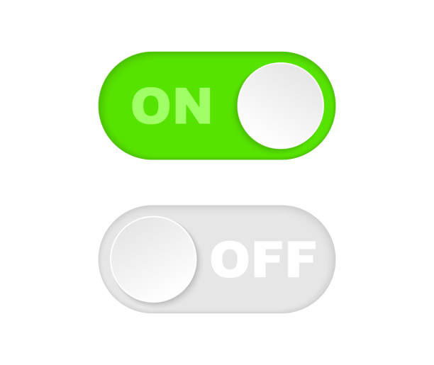 ilustrações de stock, clip art, desenhos animados e ícones de on and off toggle switch. slider buttons to turn on and off. modern toggle switches for user interface on a device. power conrol switch. vector illustration. - sliding control panel control playing