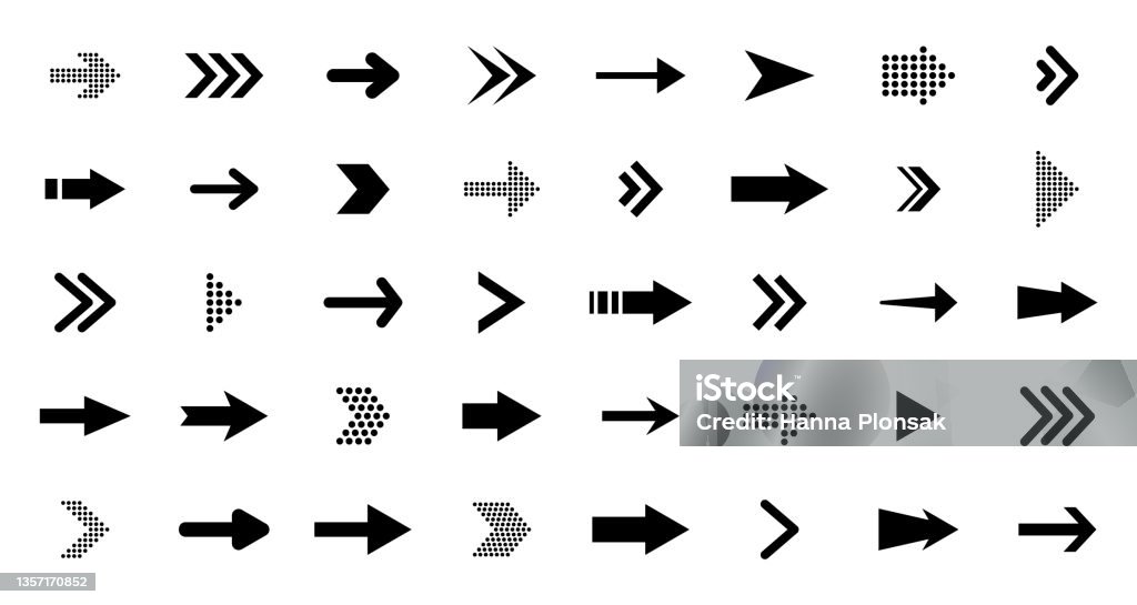 Arrows black icon set. Vector arrow. Collection of different arrows icons. Arrow icon. Cursor, pointer for web design, interface. Vector illustration. - Royalty-free Ok İşareti Vector Art