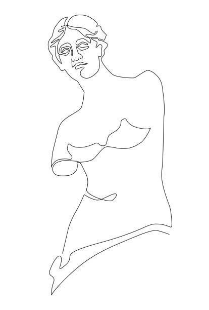 ilustraciones, imágenes clip art, dibujos animados e iconos de stock de venus de milo. afrodita de la isla de melos. dibujo de línea continua. ilustración vectorial. - sculpture women fine art statue marble