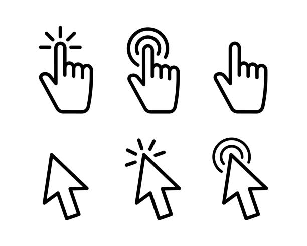 illustrations, cliparts, dessins animés et icônes de icônes de pointeur de main. pointeur cliquez. icône curseur. en cliquant sur le doigt. clic de souris d’ordinateur. illustration vectorielle. - hands