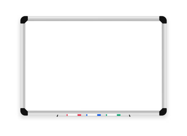istock Realistic whiteboard. Empty office whiteboard with marker pens. Mock up white magnetic board. School blackboard and chalkboard. Space for your text and design. Vector illustration. 1357171794