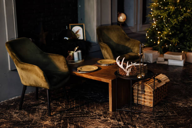 istock Living Room Cozy Interior Decorated Xmas Ornaments 1357171831