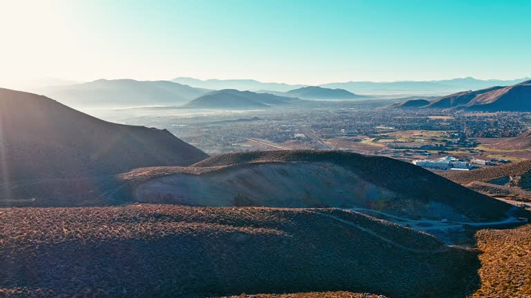 Drone view flying up towards Carson City, Nevada