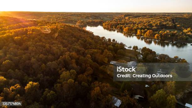 Fall Sunrise Over Grand Lake In Oklahoma Stock Photo - Download Image Now - Oklahoma, River, Sunrise - Dawn