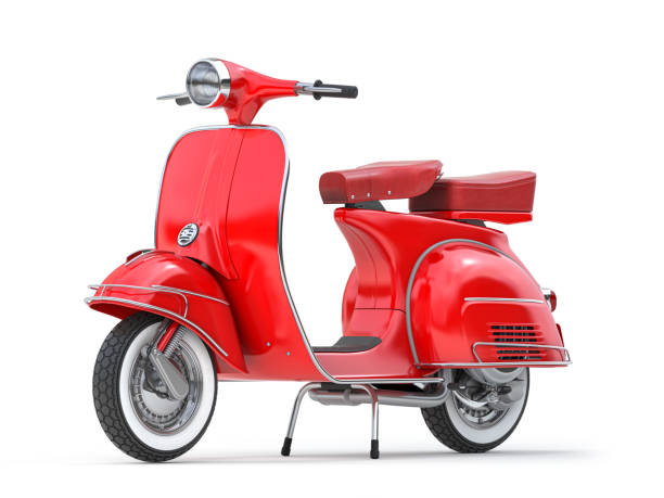 Red classic  scooter, motor bike or moped isolated on whte. stock photo