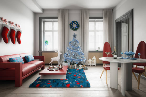 istock Blue Xmas Themed Scandinavian Living Room 1357181707