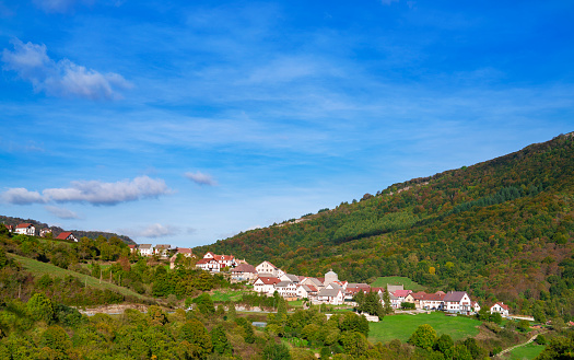 Orbaizeta village in Navarra Pyrenees of Spain in Valle de Aezkoa valley