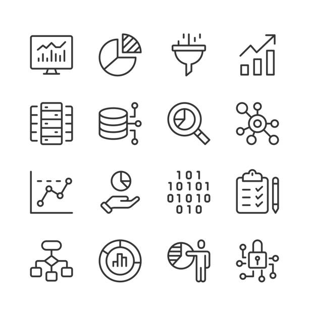 데이터 및 분석 아이콘 — 모노라인 시리즈 - infographic icon set finance symbol stock illustrations