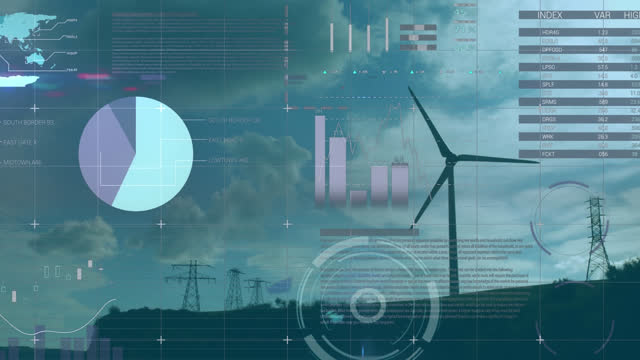 Animation of statistics and data processing over wind turbine