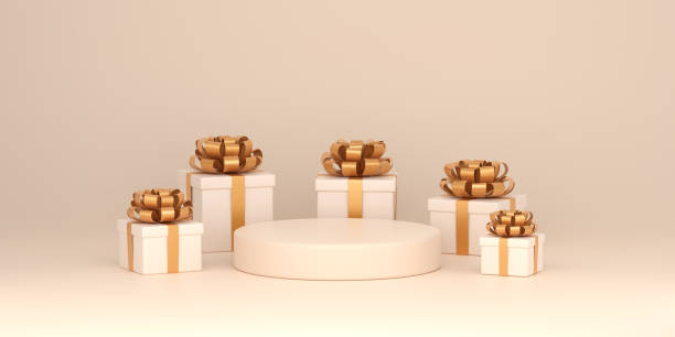 istock Podium and gift box minimal background. 1357194267