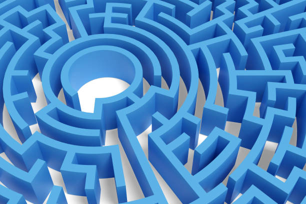istock Top view of a circular maze. 3d illustration. 1357194900