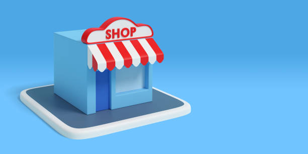 Three-dimensional store building with copy space. Cartoon style. 3d illustration. Three-dimensional store building with copy space. Cartoon style. 3d illustration. tienda stock pictures, royalty-free photos & images