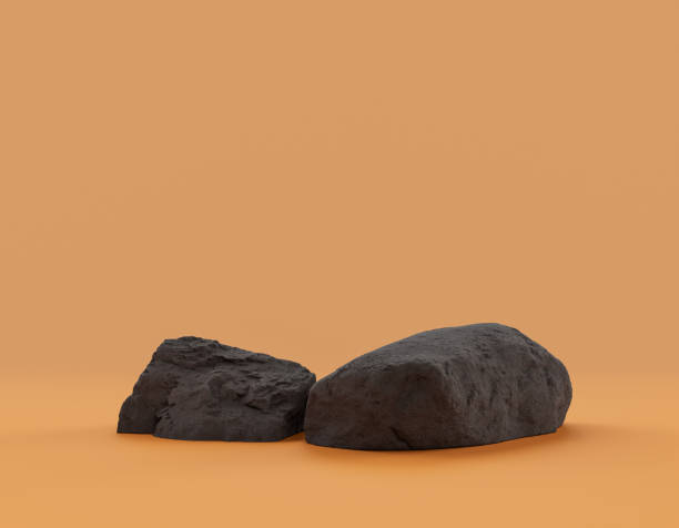 istock Isolated dark rocks in a yellow background for product displays with copy space, 3d Rendering 1357196557