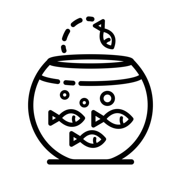 Aquarium linear icon fishbowl Aquarium linear icon. Flat line fishbowl illustration. Fishkeeping. Fish tank. Contour symbol. Vector isolated outline drawing. goldfish bowl stock illustrations