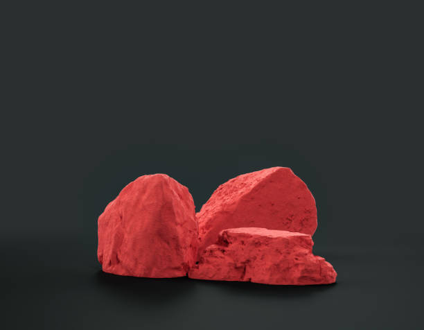 istock Red color rocks on a dark background for product displays with copy space, 3d Rendering 1357198928