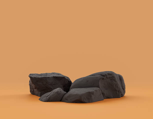 istock Isolated dark rocks in a yellow background for product displays with copy space, 3d Rendering 1357199022