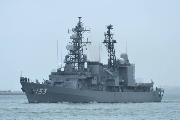 Japan Maritime Self-Defense Force JS Yugiri (DD-153), Asagiri-class destroyer. Tokyo, Japan - October 22, 2019:Japan Maritime Self-Defense Force JS Yugiri (DD-153), Asagiri-class destroyer. frigate stock pictures, royalty-free photos & images