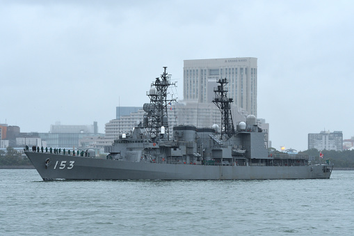 Tokyo, Japan - October 22, 2019:Japan Maritime Self-Defense Force JS Yugiri (DD-153), Asagiri-class destroyer.